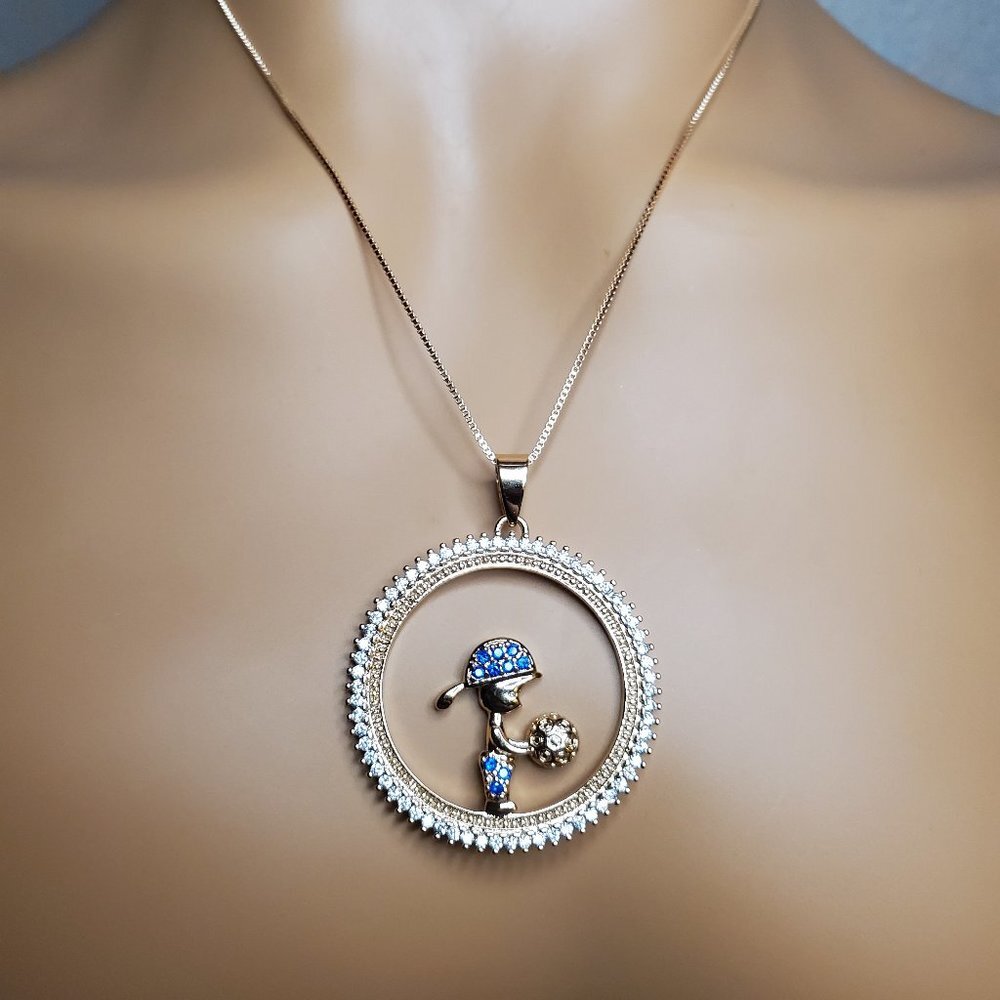 Mother's Day Necklace -  Blue Boy Holding Ball